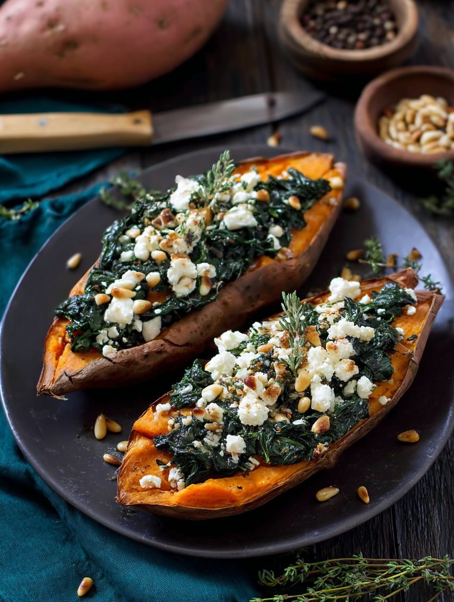 Gesunde, cremige Süßkartoffeln mit Spinat & Feta image 2