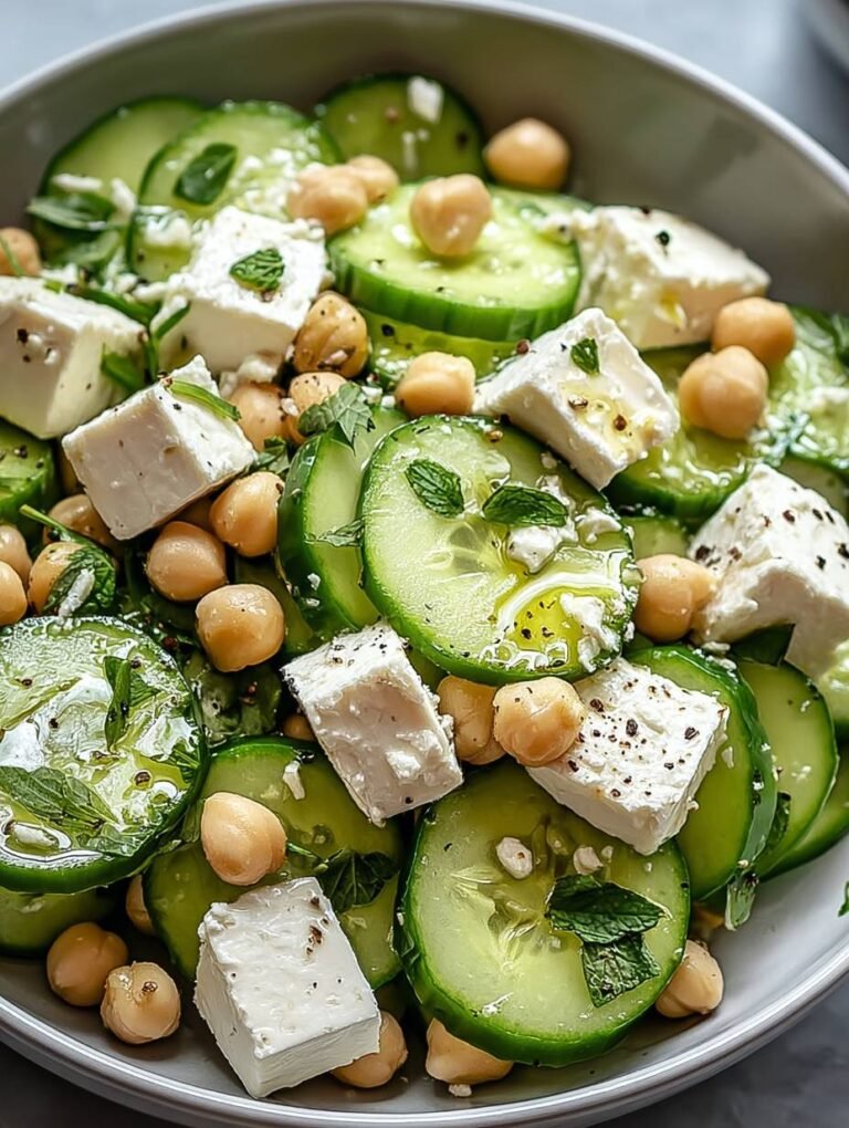 Gurkensalat mit Feta und Kichererbsen | Gesund