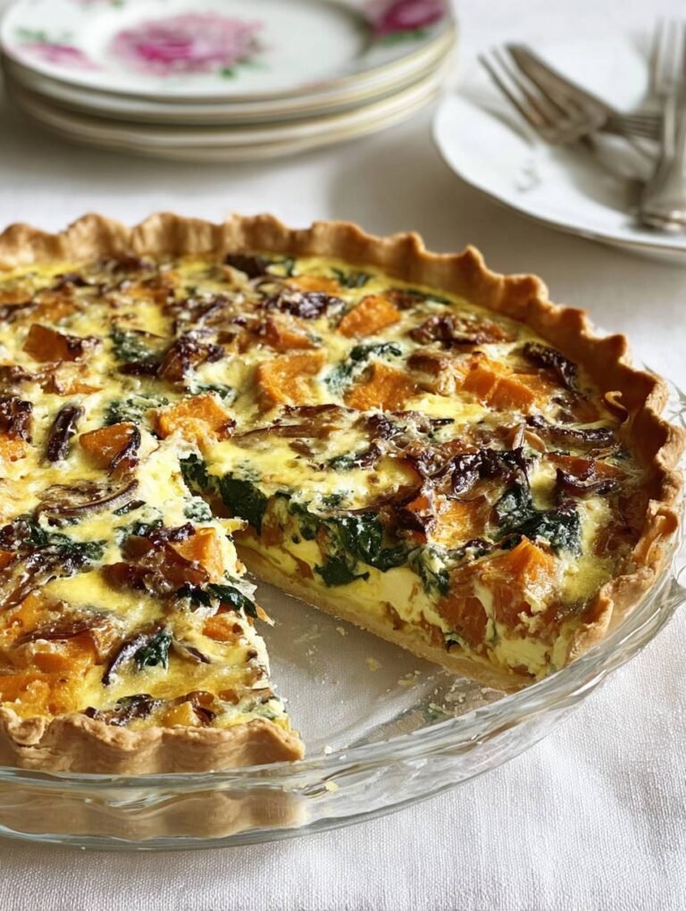 Herzhafte Süßkartoffel-Spinat-Tarte für Genießer