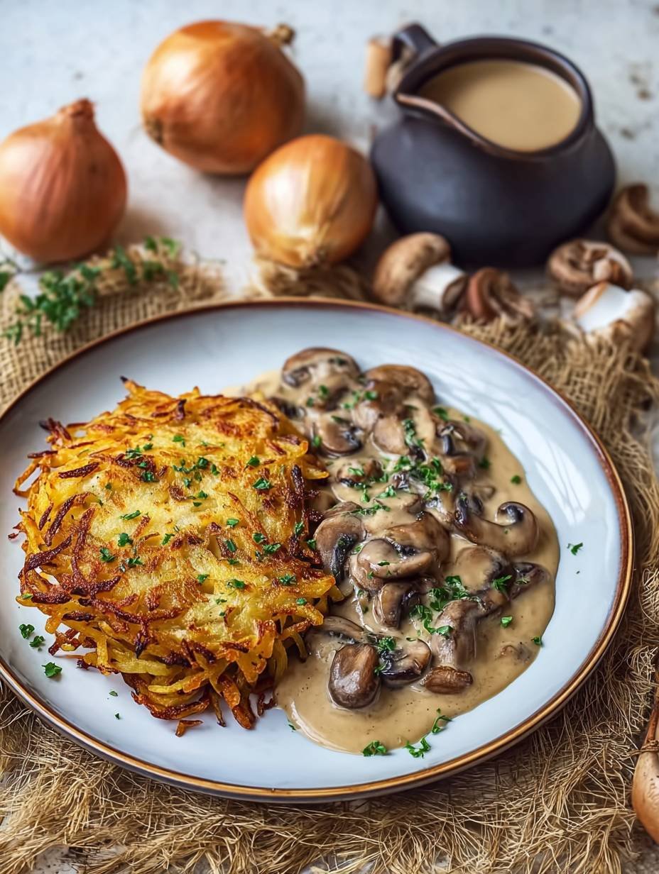 Knusprige Rösti mit Zwiebel-Pilzrahmsoße: Unwiderstehlich! image 2