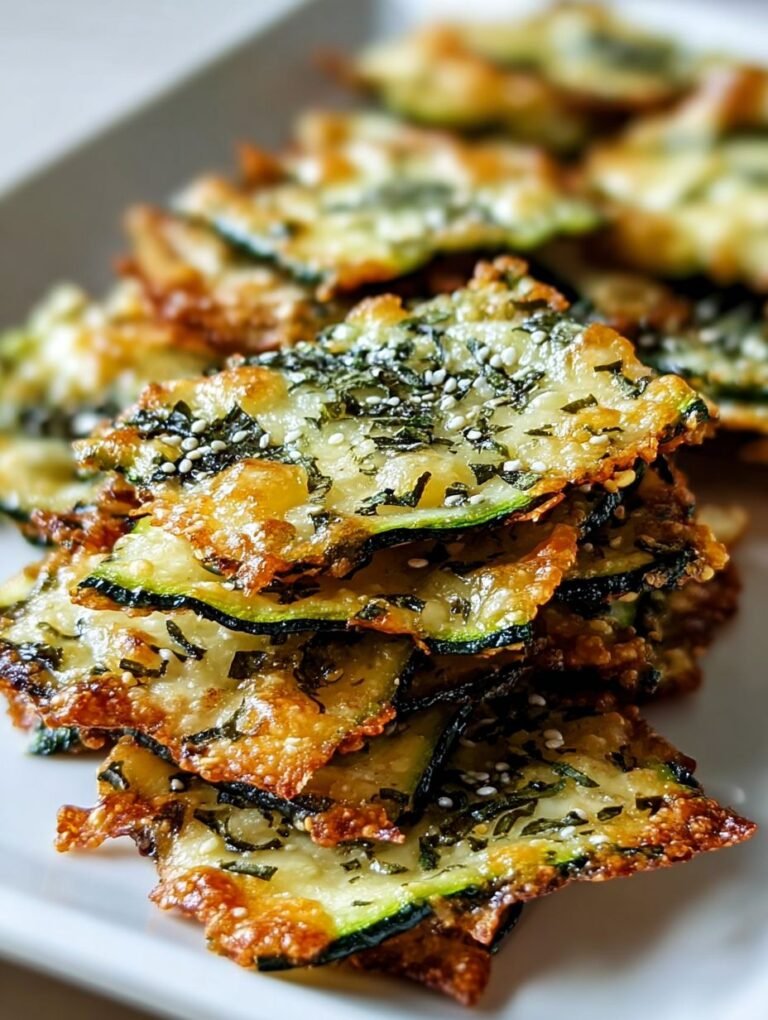 Knusprige Zucchini Chips mit Käse & Sesam