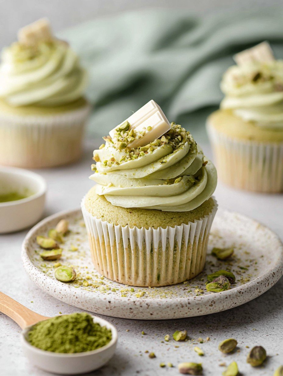 Matcha Pistazien Cupcakes mit cremigem Frischkäse. image 2