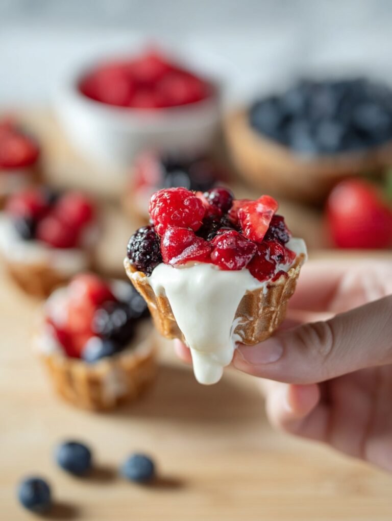Schnelles Dessert mit Beeren im Waffelbecher
