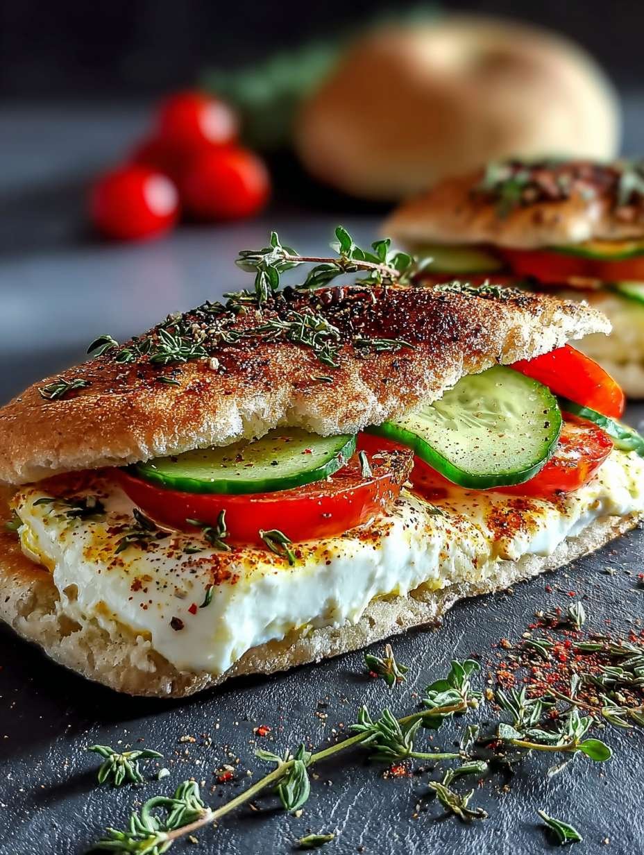 Würziges Fladenbrot: Schafskäse, Tomate, Gurke. image 2
