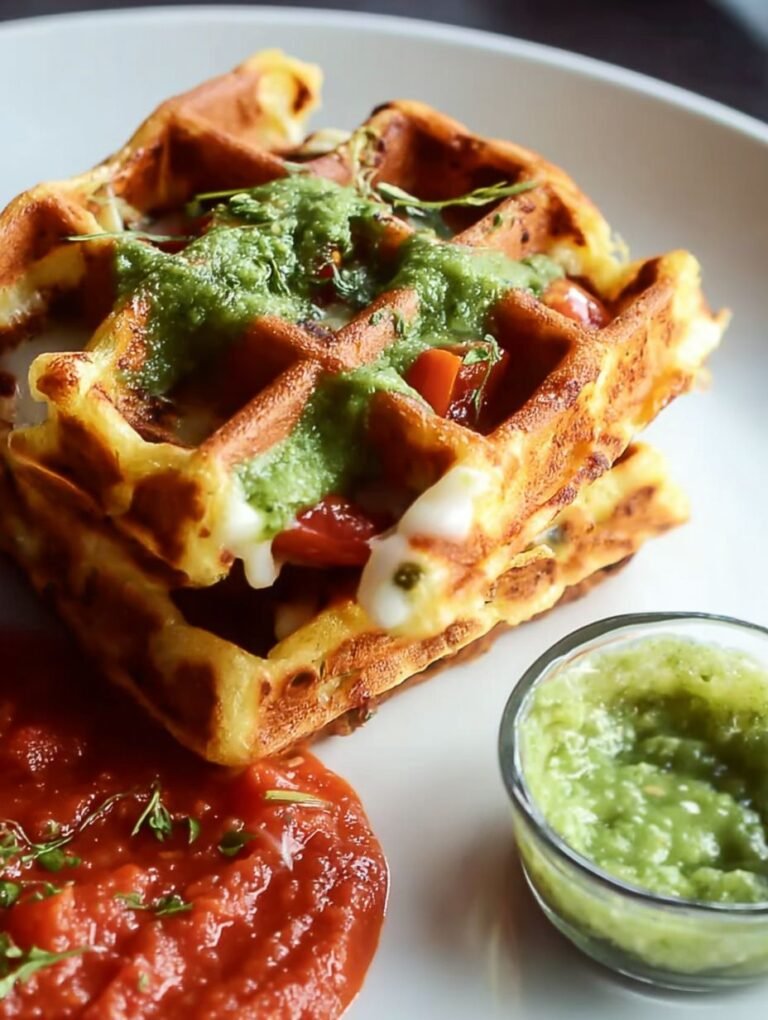 Herzhafte Tomaten-Mozzarella-Waffeln mit Dip-Saucen