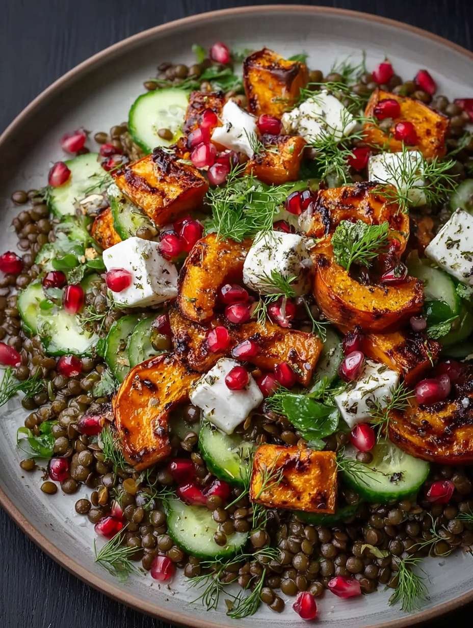 Herzhafter Linsensalat mit Kürbis und Granatapfelkernen image 2