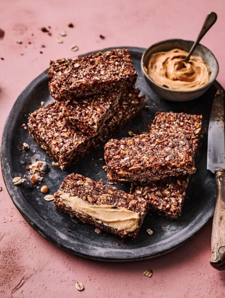 Kakao-Haferriegel mit Erdnussbutter selbstgemacht (zuckerfrei)