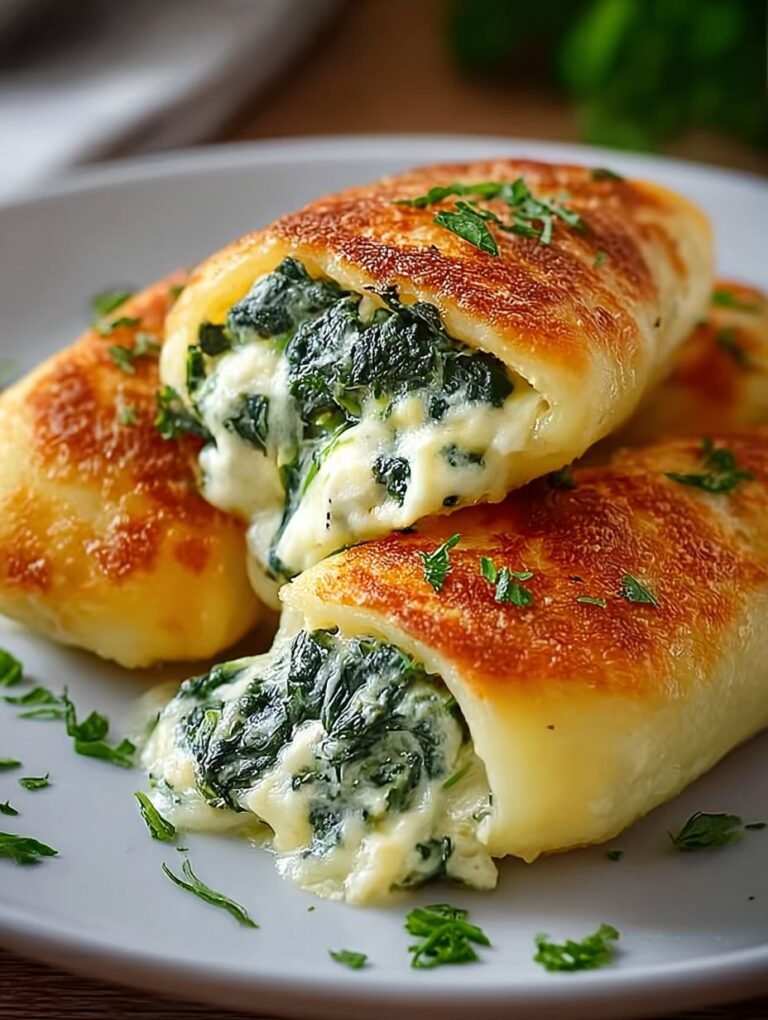 Kartoffeltaschen mit cremigem Spinat und Frischkäse füllen