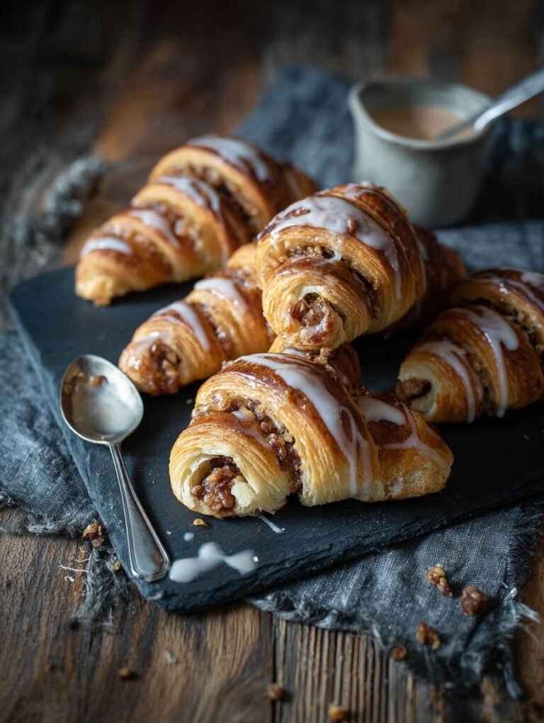 Köstliche Nuss-Croissants mit Zuckerglasur Rezept