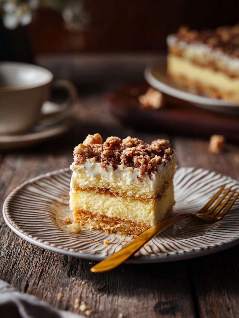 Köstlicher Blechkuchen mit Sahne und Streuseln Rezept