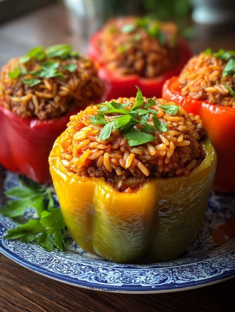 Leckere gefüllte Paprika mit würzigem Reis und Hackfleisch
