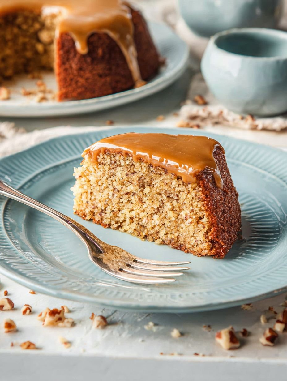Saftiger Nusskuchen mit Karamellüberzug und Nüssen image 2