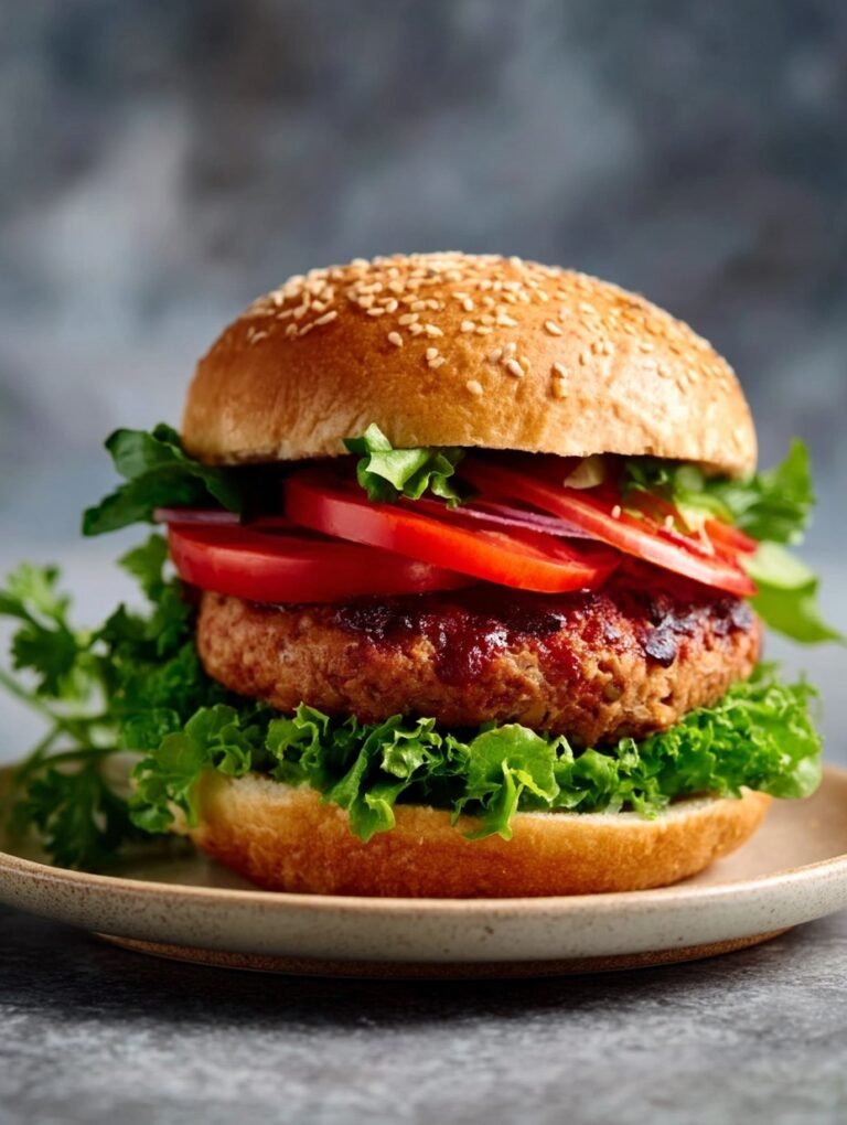 Vegetarischer Burger mit Kidneybohnen und frischem Gemüse